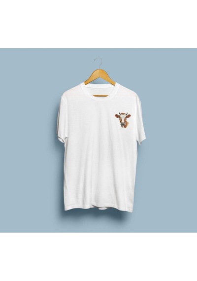 Oversize İnek Kafası Tasarım Unisex T-shirt Beyaz