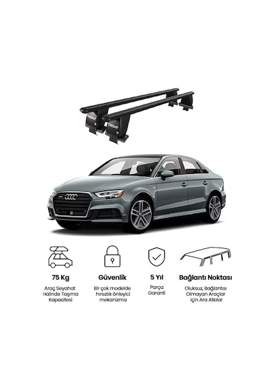 Royal Audi A3 2013 Ve Sonrası Uyumlu Siyah Kilitli Ara Atkı Port Bagaj Tavan Barı
