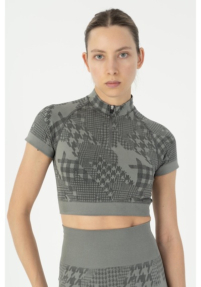 Maraton Slimfit Kadın Bisiklet Yaka Siyah Crop Top Siyah