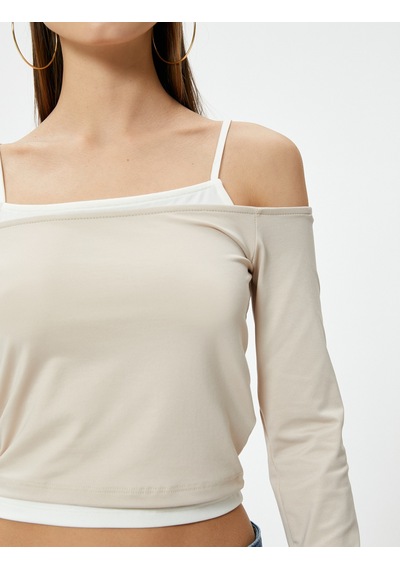 Koton Askılı Madonna Yaka Omzu Açık Tişört Uzun Kollu Renk Kontrastlı Slim Fit Kahverengi 4sal10694ık Kahve Koton Askılı Madonna Yaka Omzu Açık Tişört Uzun Kollu Renk Kontrastlı Slim Fit Kahverengi 4sal10694ık Kahve