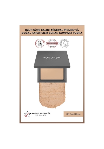 Alix Avien Kompakt Pudra 12 Saate Kadar Kalıcılık Soğuk Cilt Alt Tonu Compact Powder P08 Cool Rose