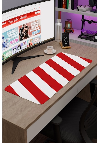 Kırmızı Beyaz 70x30 Xl Taraftar Gaming Oyuncu Mouse Pad Kaymaz Taban Büyük Klavye Fare Altlığı Şerit