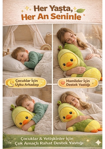 48 Cm Peluş Ördek Yastık Uyku Arkadaşı Yumuşak Oyuncak Çocuk Hamile Destek Yeşil Sarı Diğer