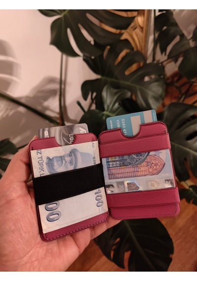 Prava Deri Suni Deri Basic Unisex Kredi Kartlık Pembe
