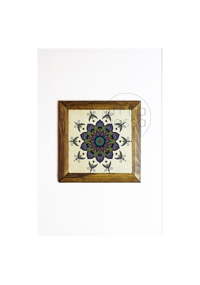 Artavessa Masif Ahşap Çerçeveli Taş Tablo Pano 16 x 16 cm - Mandala 3