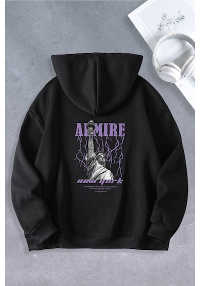 Nevermind Unisex Kadın Erkek Newyork Şimşek Modeli Oversize Sweatshirt Siyah
