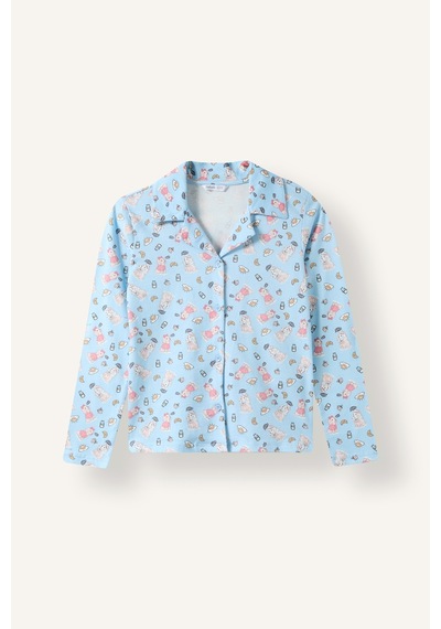 Defacto Ayıcık Desenli Düğmeli 2li Pijama Takımı Kız Çocuk I6088a826wnbe773 Mavi-be773