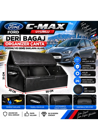 Ford C-max Uyumlu Oto Bagaj Organizeri Deri Bagaj Kutu Çanta 1