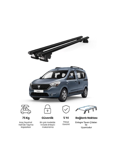 Venüs Dacia Dokker Van 2012 Ve Sonrası Uyumlu Siyah Ara Atkı Port Bagaj Tavan Barı
