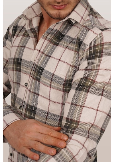 Krem Oduncu Slimfit Erkek Gömlek Krem