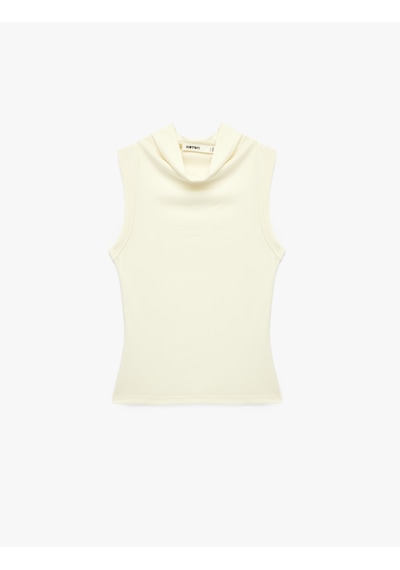 Koton Modal Kumaş Slim Fit Kolsuz Dik Yaka Body Ekru 7wak10019ek