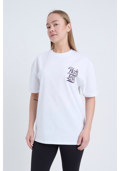 Kadın Oversize Baskılı T-shirt Beyaz Refuse To Sink Beyaz