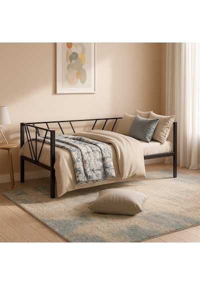 Alchera Daybed Tek Kişilik Sedir Metal Karyola Siyah