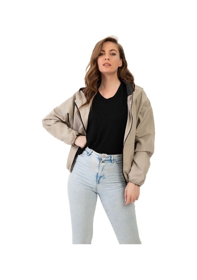 Spor Kadın Kapüşonlu Su Ve Rüzgar Geçirmez Oversize Yağmurluk - Rüzgarlık-132 Taş