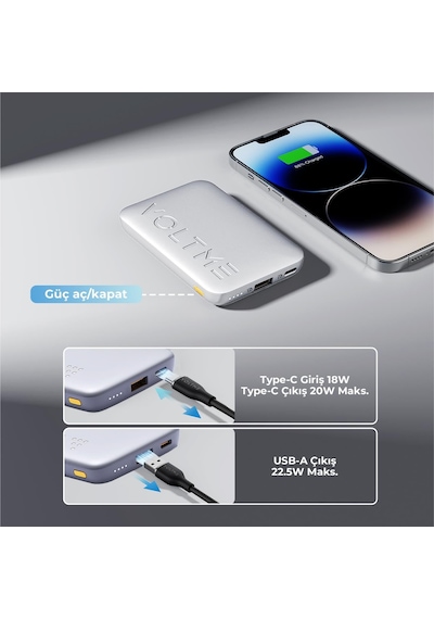 Voltme Hypercore 22.5w Hızlı Şarj Powerbank 10000 Mah Gri Açık Gri