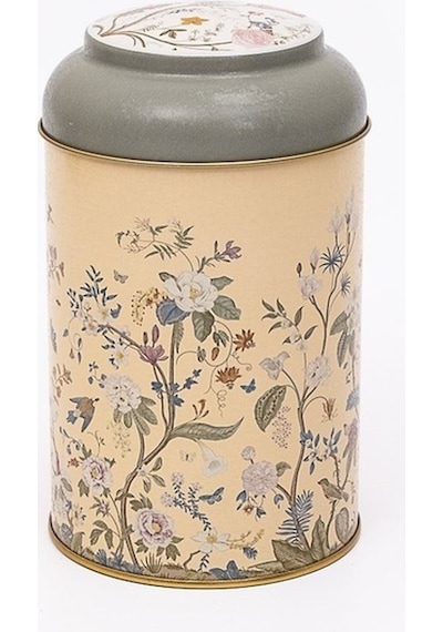 Flora Yellow Desenli Yuvarlak Metal Saklama Kabı, 10,5 X 15 Cm, 1,1 Lt Desenli