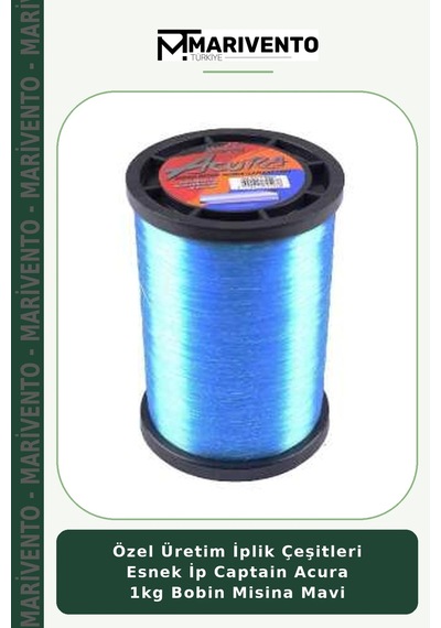 Özel Üretim İplik Çeşitleri Esnek İp Captain Acura 1kg Bobin Misina Mavi 0.50mm