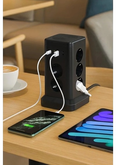 11'li Akım Korumalı Usb Priz Kulesi, 3680w Güç İle Hızlı Şarj 0