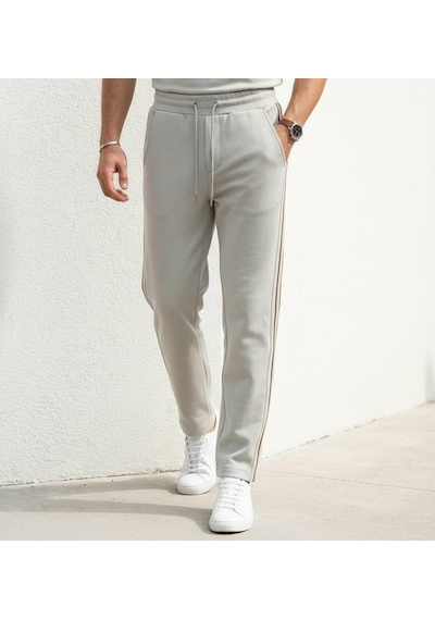 Plus Scorpion Erkek Slim Fit Eşofman Altı Yan Şeritli Pamuklu Siyah