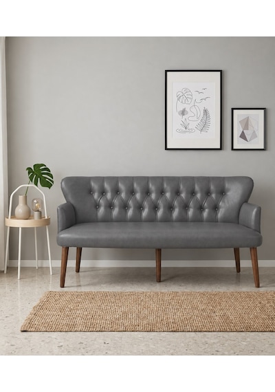 Roma Chester Deri Üçlü Koltuk 150 Cm Ofis Bekleme Koltuğu Ahşap Ayaklı -gri Roma Chester Deri Üçlü Koltuk 150 Cm Ofis Bekleme Koltuğu Ahşap Ayaklı -gri
