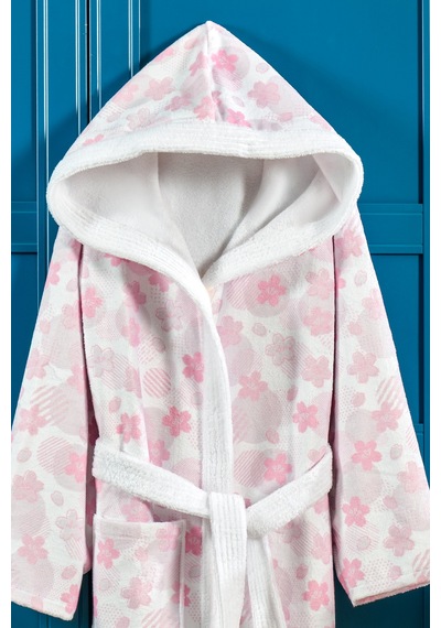 Pink Flower Dijital Baskılı Çocuk Bornozu Açık Pembe