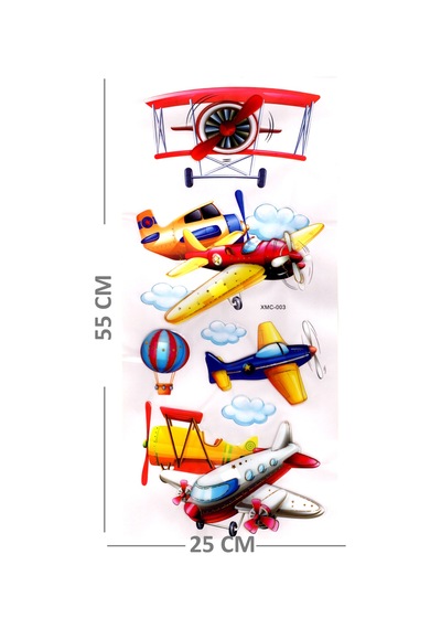 Duvar Sticker Kabartmalı 3 Boyutlu Sticker, 3d Duvar Stiker Xmc003 55x25 Cm - Uçak Çok Renkli