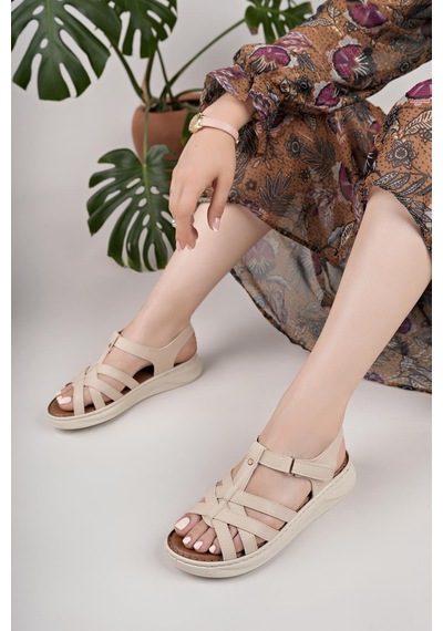 Nesilshoes Nesil Shoes Bell 25159 Bej Anatomik Kadın Sandalet