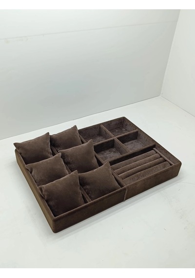 Oslo Model Süet Kaplama Kahverengi Renk 24/34 Cm Yastıklı Takı Sergileme Standı
