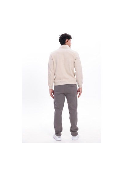 Rowinger Yarım Fermuarlı Dik Yaka Selanik Örme Erkek Sweatshirt Beıge
