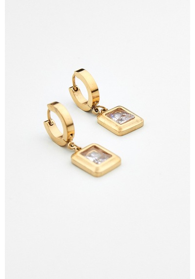 Taşlı Sallanti Küpe Gold
