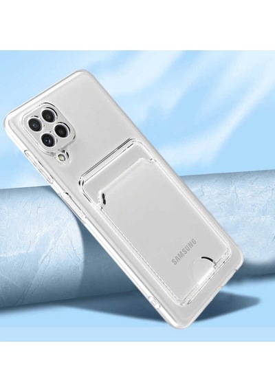 Galaxy A12 Kılıf Kartlıklı Şeffaf Zore Setra Clear Silikon Kapak Renksiz