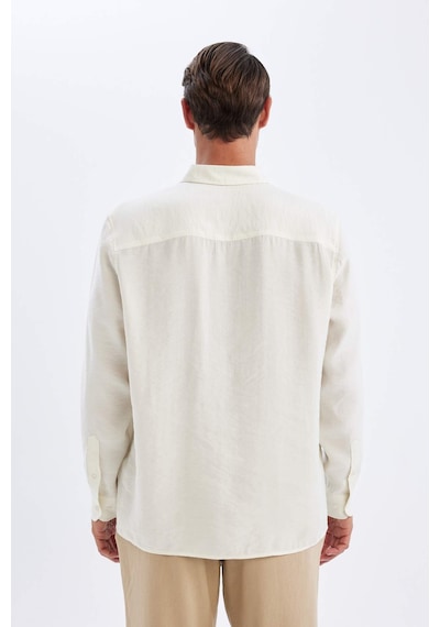 DeFacto Relax Fit Polo Yaka Poplin Modal Basic Düz Uzun Kollu Gömlek C4131AX24SMER102