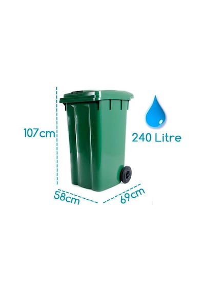 Omnipazar Sy-6510 Tekerlekli Kapaklı Plastik Çöp Konteyneri 240 Lt Yeşil Yeşil