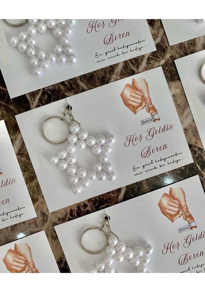 İnci Yıldız Anahtarlık Kişiye Özel - Kına Hediyesi - Söz Hediyesi - Bebek Hediyelik 25 Adet