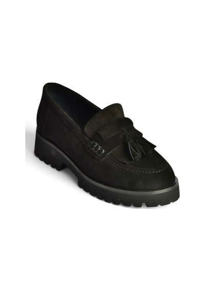 Fox Shoes Z944014461 Siyah Süet Kalın Tabanlı Püsküllü Loafer Ayakkabı