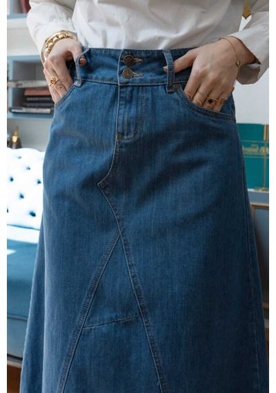 2290-denim Parçalı Etek Koyu Mavi Koyu Mavi