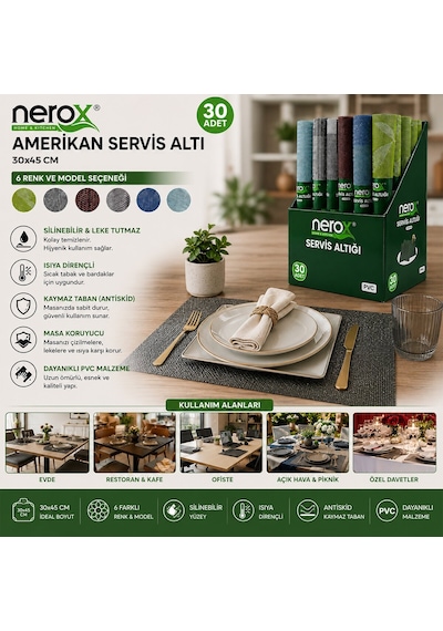 Nerox Nrx-0672 Kare Pvc Amerikan Servis Altlığı - Supla- 30'li Paket Diğer