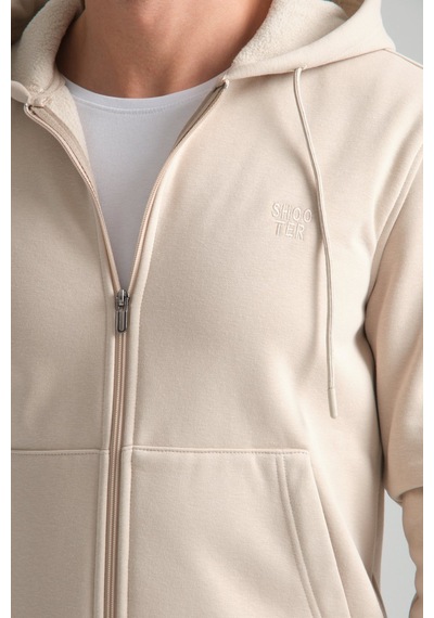 Shooter Sportswear Shooter Erkek Kışlık Eşofman Takımı Thermosoft Teknolojisi İçi Kuzu Görünümlü Regular Kalıp Minimal Logo Kapüşonlu Bej