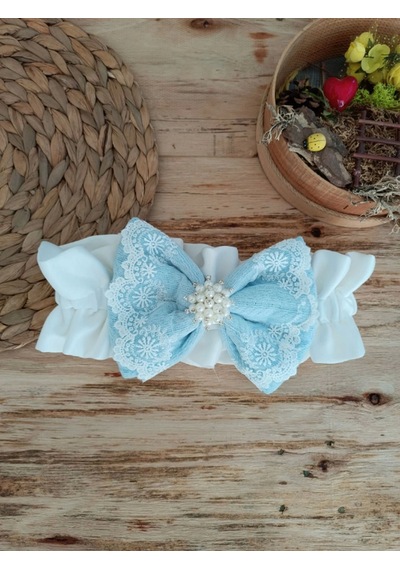Yenidoğan Teri Cotton Taç Nakışlı Prizma Taş Kundak Bebek Battaniyesi Mavi
