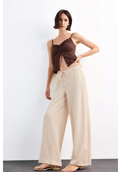 Defacto Relax Fit Normal Bel Düz Paça Bürümcük Pantolon G1101ax25smbg286 Bej