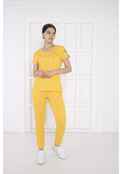 Kadın Spor Sarı Alt-Üst T-Shirt Takım-3944 Sarı