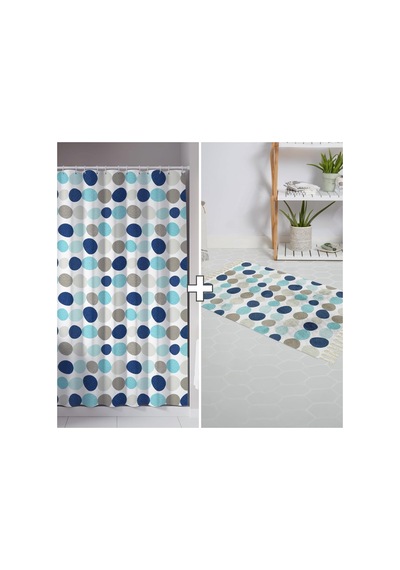 Banyo Paspas Ve Tek Kanat Duş Perdesi 1x180x200 Set Banyo Halısı 5706 Çok Renkli