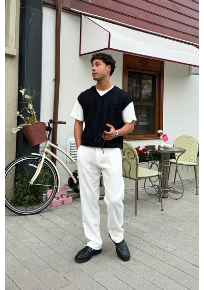 Flaw Müslin Kumaş Baggy Pantalon Ekru Ekru
