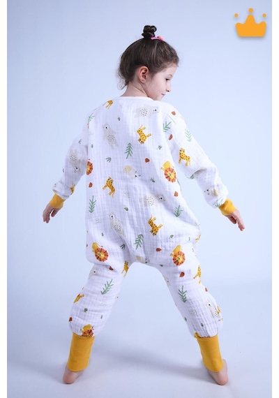 Babyhola Çocuk Mevsimlik Uyku Tulumu 2-8 Yaş 1 Tog 4 Kat Müslin Uzun Kollu Uyku Tulumu Altın
