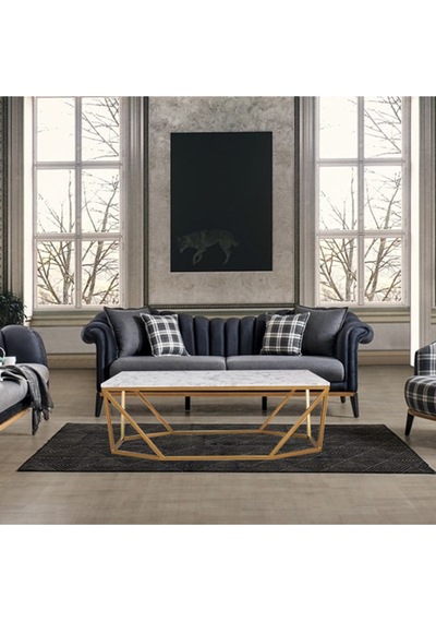 Lavina Gold Metal Mermer Desenli Orta Sehpa