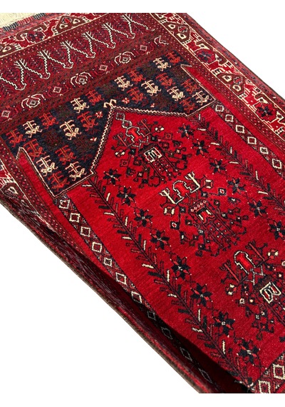 El Dokuma Sıfır Afgan Halısı Seccade 77x120 Kök Boya Kırmızı Yün Namazlık