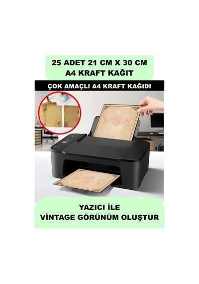 25 Adet A4 Kraft Kağıt 21x30 100 Gr. Yazıcı Uyumlu, Vintage Resim Kağıdı, Çocuk Etkinlik Kağıdı