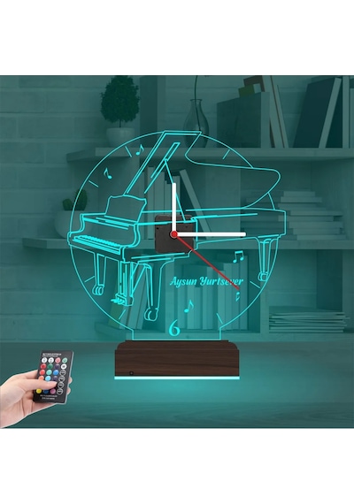 Luvivia Piyano Kişiye Özel Saatli 3d Lamba - Masa Gece Lambası
