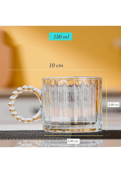 Kristal Cam Bardak Seti, 300ml, 6 Parça, Boncuk Kulplu Diğer