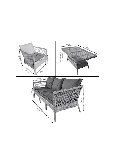 Monalin Home Garden I Loft 5'li Oturma Takımı Gri I Rattan El Örgüsü Bahçe Mobilyası Antrasit - Gri Monalin Home Garden I Loft 5'li Oturma Takımı Gri I Rattan El Örgüsü Bahçe Mobilyası Antrasit - Gri